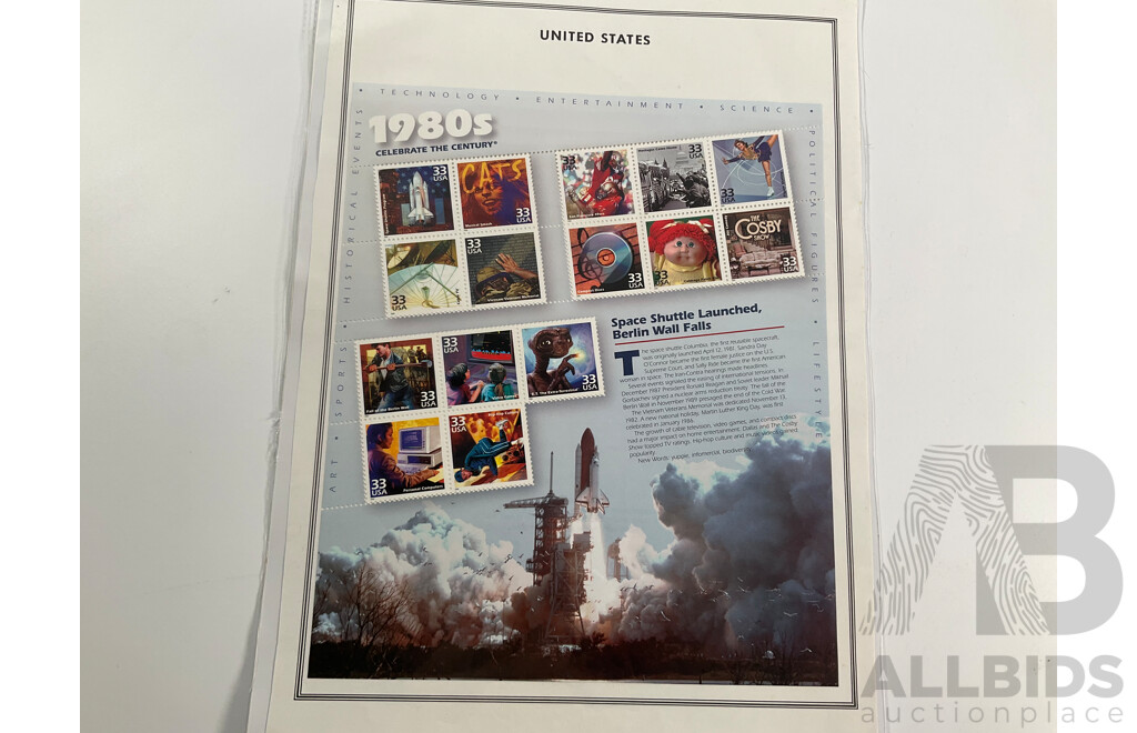 USA Mint Mini Stamp Sheets Including Great Plains Prairie, Celebrate the Century 1900's to 1990's, Classic American Dolls, Atlanta 1996, Signing of Independence 1976 and More