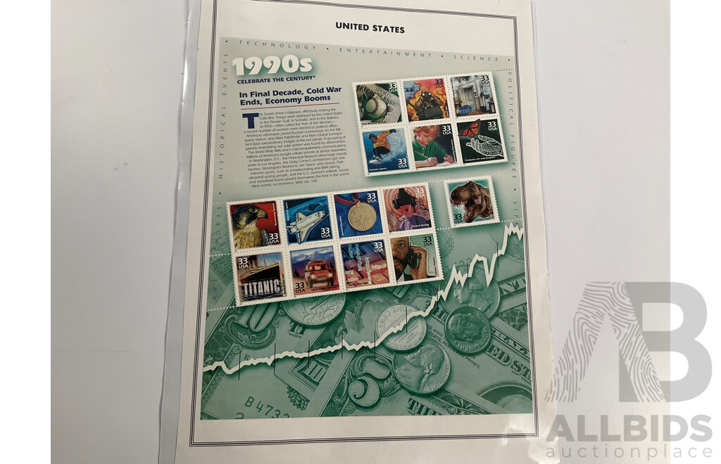 USA Mint Mini Stamp Sheets Including Great Plains Prairie, Celebrate the Century 1900's to 1990's, Classic American Dolls, Atlanta 1996, Signing of Independence 1976 and More