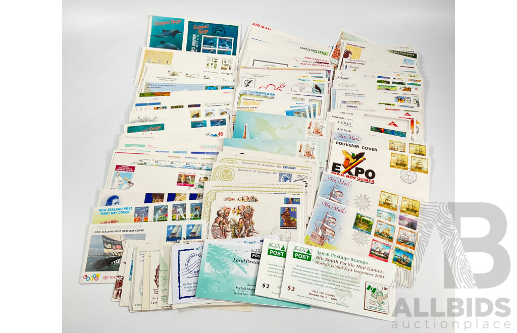 Collection of First Day Covers and Pre Stamped Envelopes Including Papua New Guinea 1984-1993, Norfork Island 1966-2004 with Stamp Booklets, New Zealand