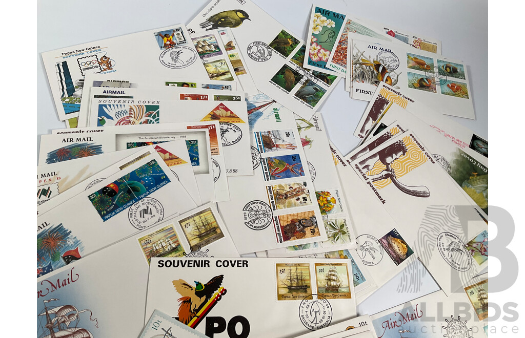 Collection of First Day Covers and Pre Stamped Envelopes Including Papua New Guinea 1984-1993, Norfork Island 1966-2004 with Stamp Booklets, New Zealand