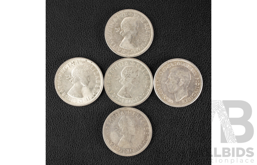 Five Australian Silver Florins Including 1940, 1954(3) 1957