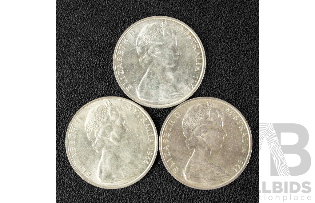 Three Australian 1966 Round Silver Fifty Cent Coins .800