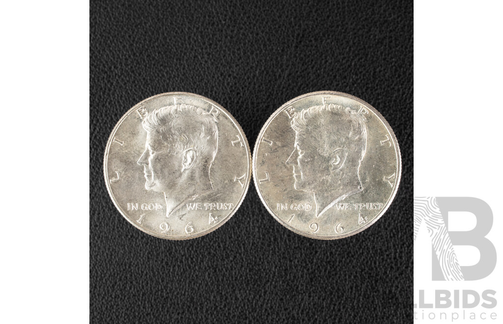 Two USA 1964 Silver Kennedy Half Dollars .900