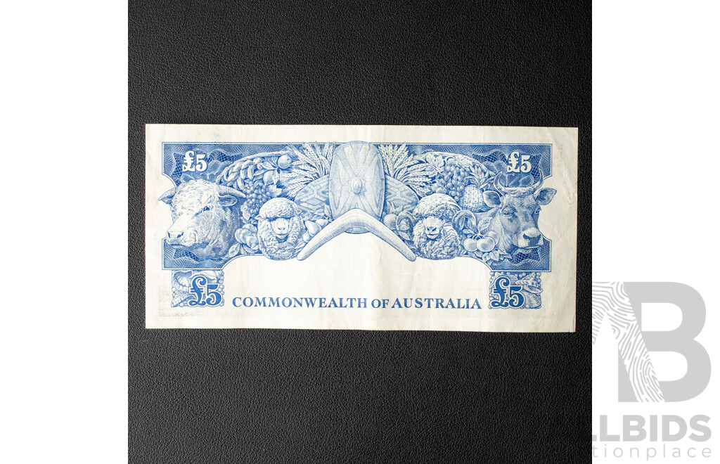 Australian 1960 Five Pound Note, Coombs/Wilson R50, TC69 744423