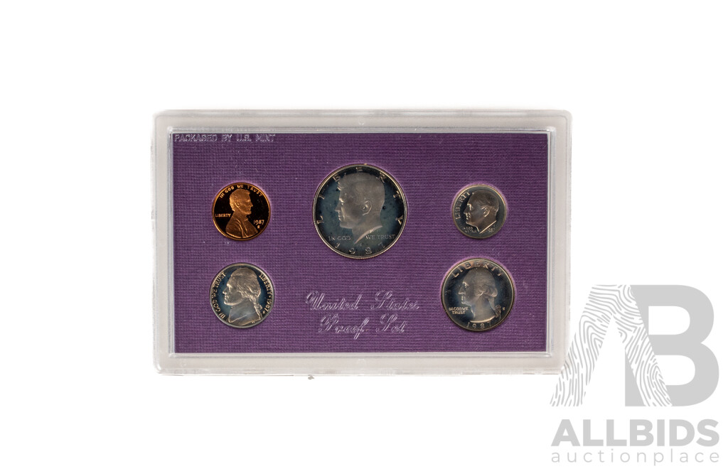 Five United States Mint Proof Year Sets, Consecutive 1986 to 1990