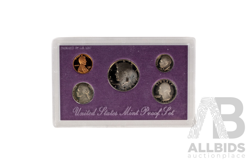 Five United States Mint Proof Year Sets, Consecutive 1986 to 1990