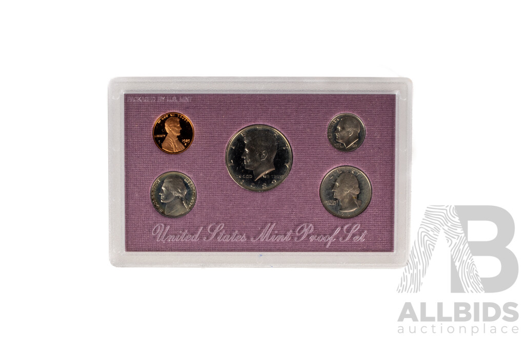 Five United States Mint Proof Year Sets, Consecutive 1986 to 1990