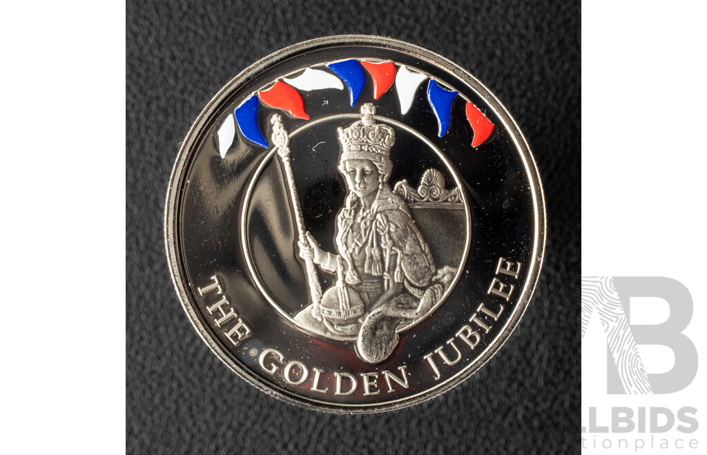 Falkland Islands 2002 Silver Fifty Pence Coin, 50th Anniversary of the Accession of Queen Elizabeth .925