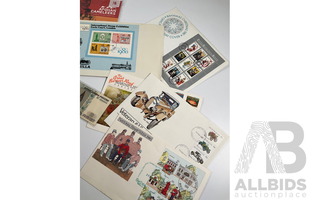 Australian PNCs Including Three 2007 Surf Life Saver, 2020 Afghan Cameleers, 1980’s First Day Covers, International Banknotes Including Nepal Indonesia, Turkey, Qatar, Cambodia, India, Argentina