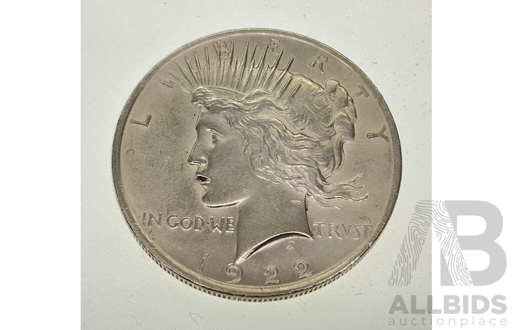 USA 1922 Silver Peace Dollar, Philadelphia Mint .900