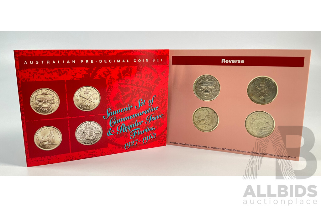Australian Sherwood Souvenir Set of Commemorative and Regular Issue Florins, Including 1927, 1951, 1954 Commemoratives and 1956