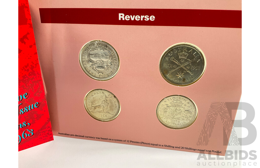 Australian Sherwood Souvenir Set of Commemorative and Regular Issue Florins, Including 1927, 1951, 1954 Commemoratives and 1956