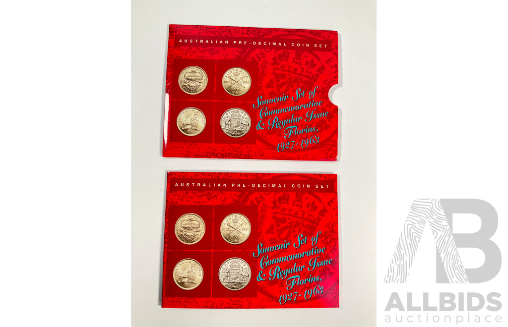 Australian Sherwood Souvenir Set of Commemorative and Regular Issue Florins, Including 1927, 1951, 1954 Commemoratives and 1956
