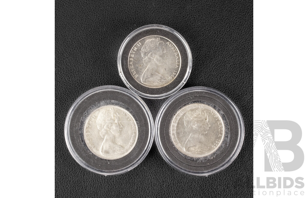 Three Australian 1966 Round Silver Fifty Cent Coins .800
