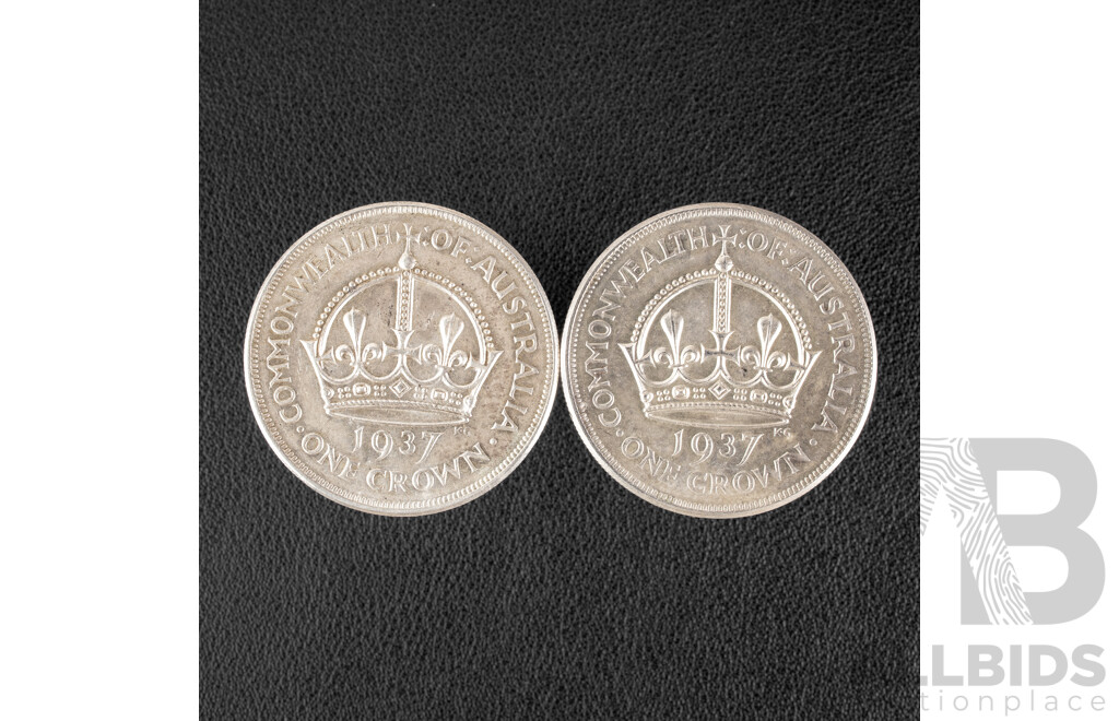 Two Australian 1937 KGVI Silver Crowns .925
