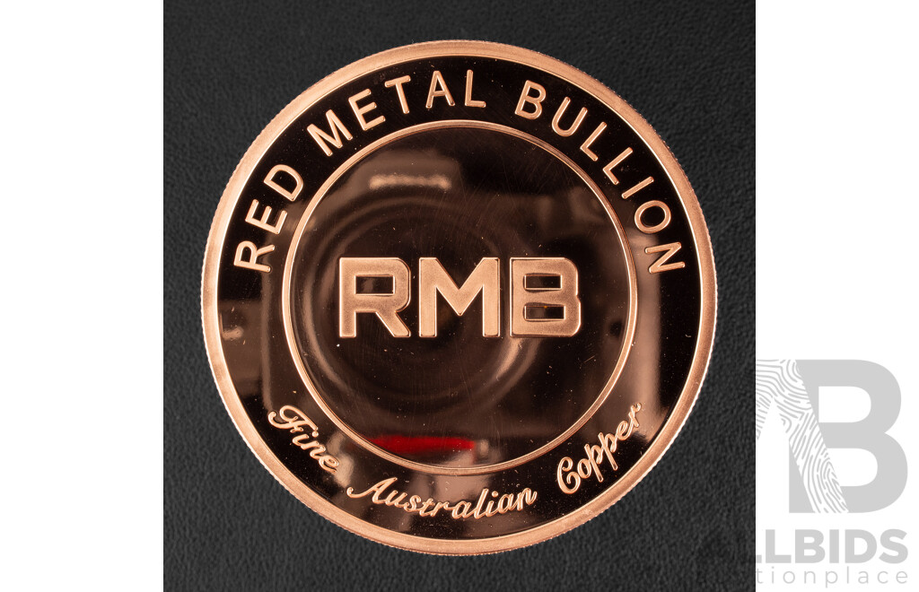 Australian Red Metal Bullion Five Ounce Copper Coin, Red Poppy Remembrance, Lest We Forget
