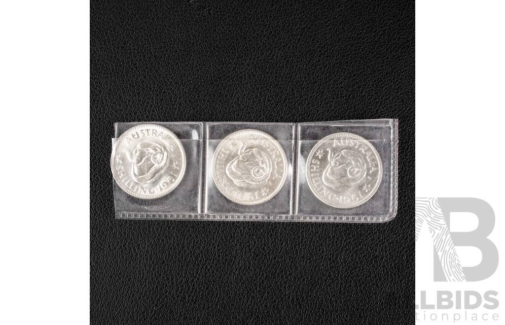 Thee Australian 1961 Silver Shillings  .500