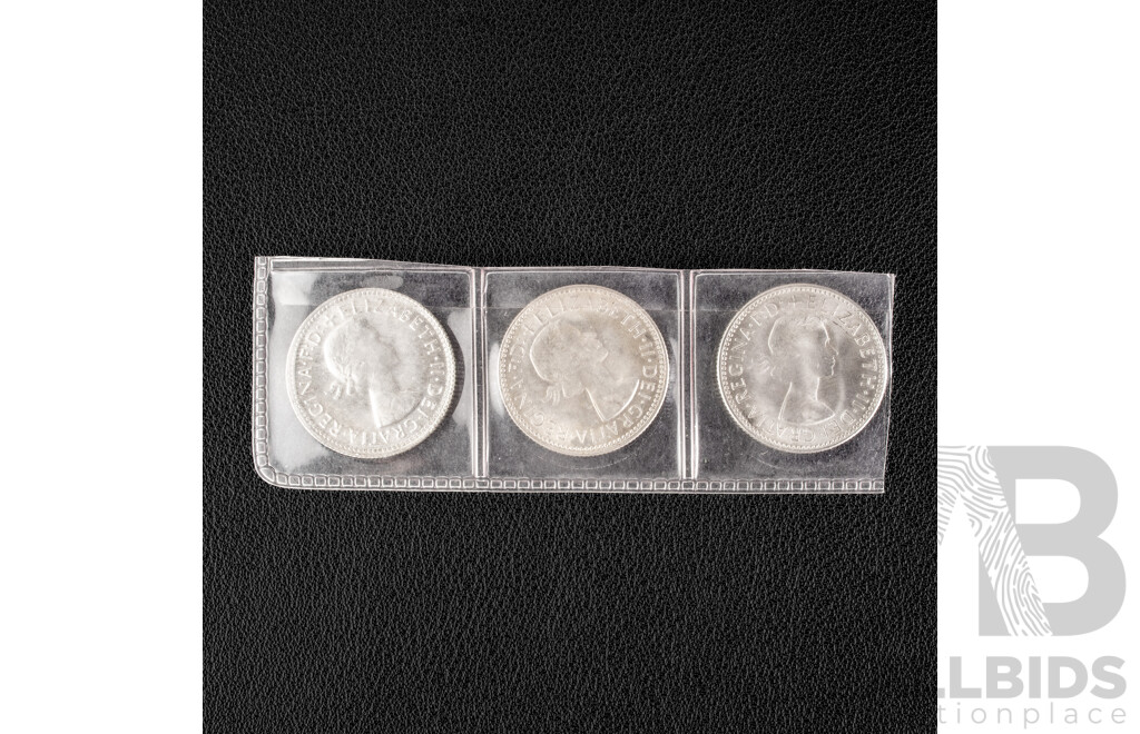 Thee Australian 1961 Silver Shillings  .500