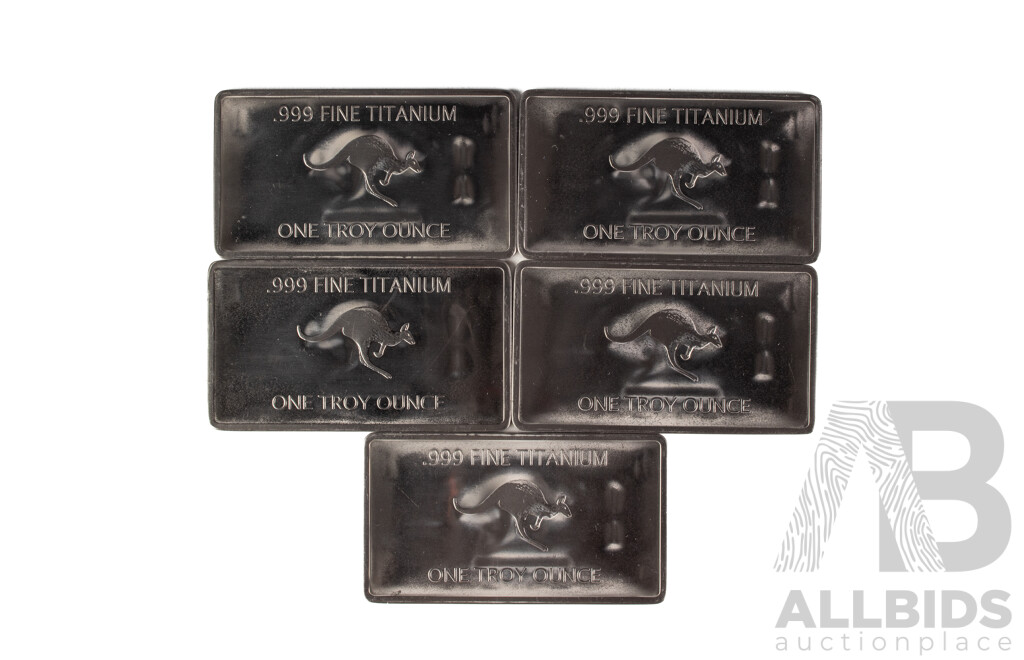 Five Australian Titanium Bullion One Troy Ounce Ingots