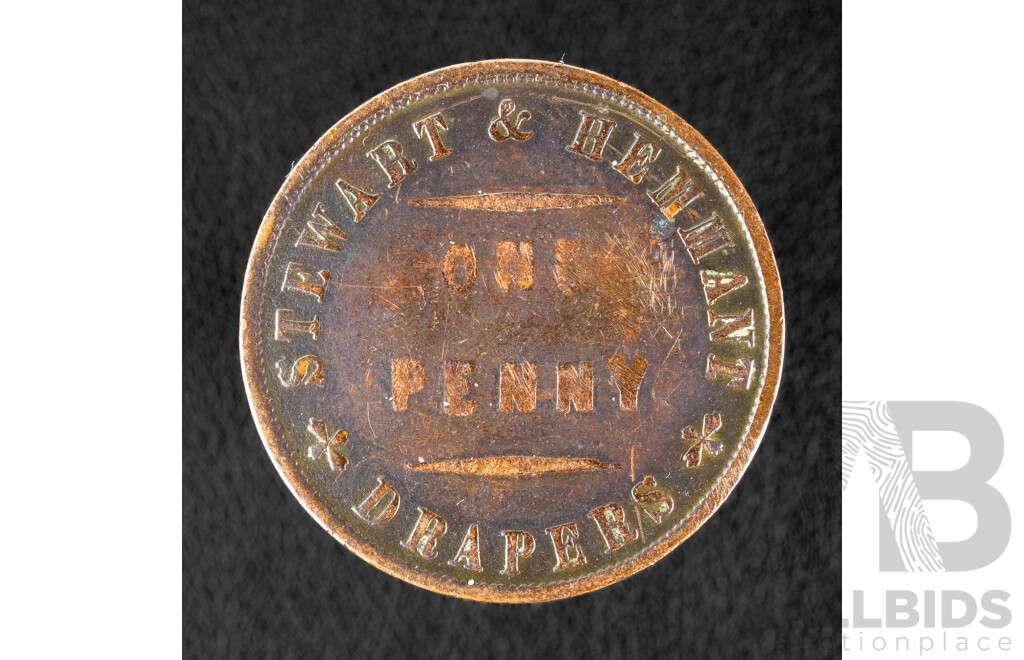 Australian 1862 Stewart and Hemmant Queensland One Penny Merchant Token