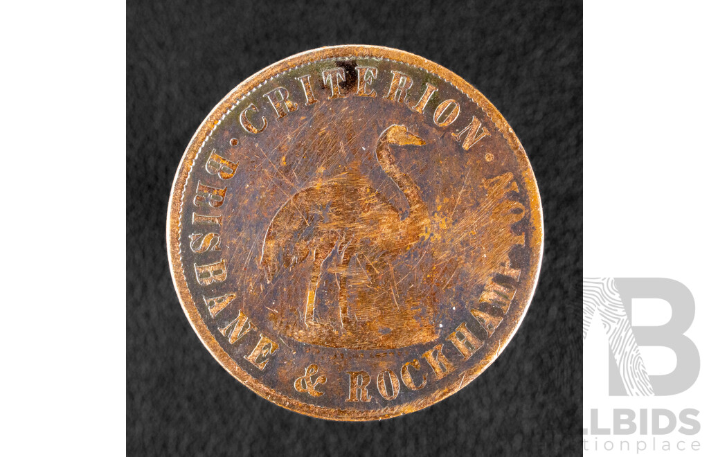 Australian 1862 Stewart and Hemmant Queensland One Penny Merchant Token