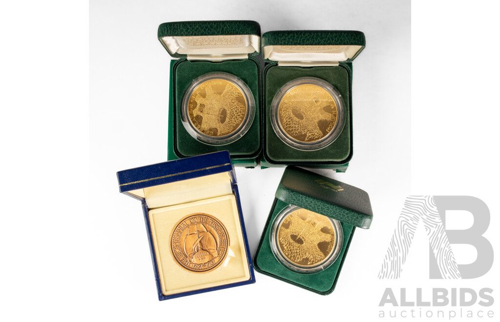 Four Australian Bicentennial Medallions Including Three RAM 1988 Celebration of a Nation, 1987 First Fleeters,
