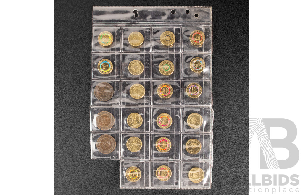 Twenty Australian Commemorative Two Dollar Coins Including Three 2016 Fifty Years Decimal Currency, Three 2012 Remembrance, 2017 Possum Magic, 2018 Commonwealth Games, Three 1914 Half Pennies