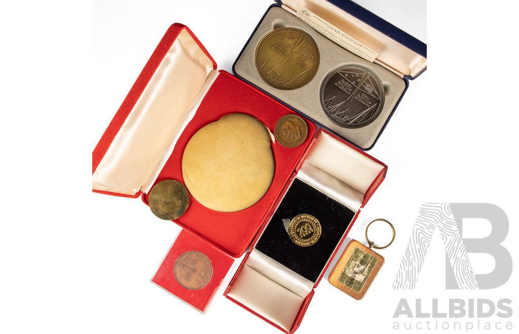 Kodak Gold 1994 Sydney-Hobart Yacht Race Medallion Set, 1988 First State Medallion, K.I.T.S Award, Paul Neumann Five Dollar Token, 1960 Trustee Savings Bank Week Medallion