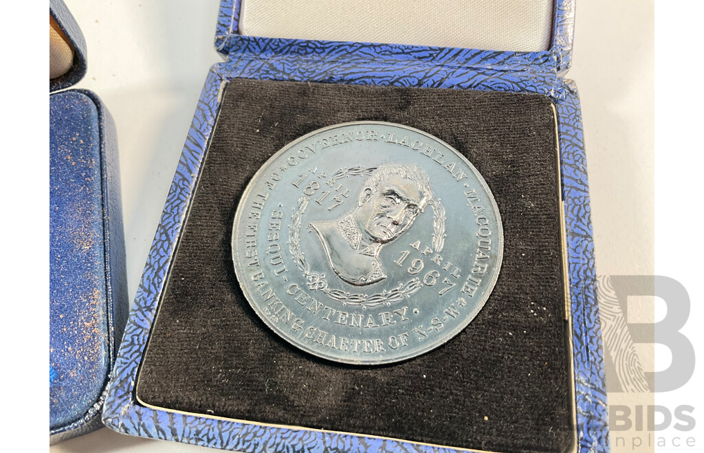 Australian 1967 Coin Associates Governor Lachlan Macquarie Silver  Medallion, UK Towe Mint Windsor Castle Bronze Medallion