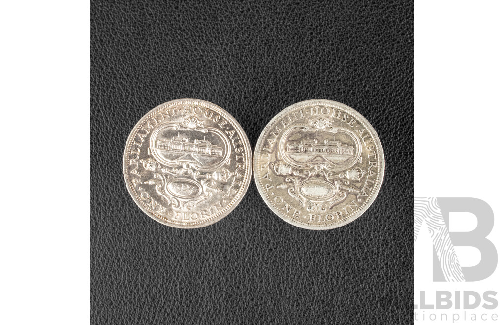 Two Australian 1927 KGV Silver Florins, Commemorative Parliament House .925