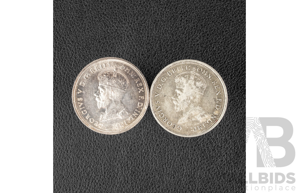 Two Australian 1927 KGV Silver Florins, Commemorative Parliament House .925