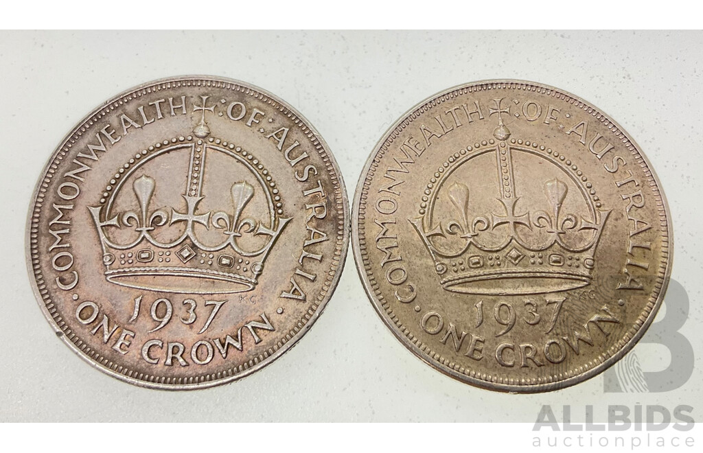 Two Australian 1937 KGVI Silver Crowns .925