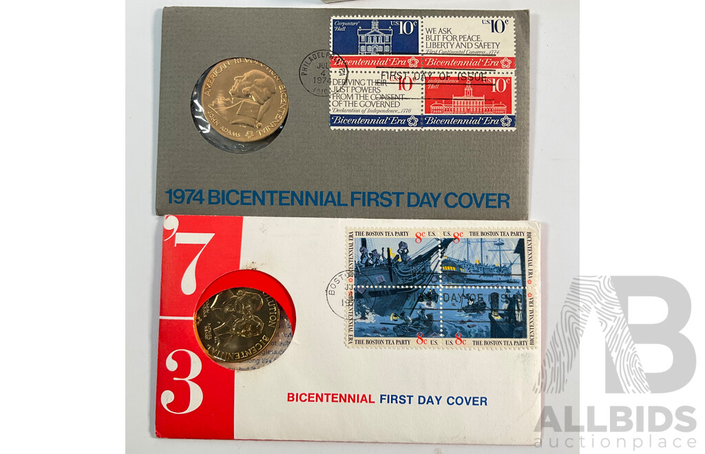 Three USA PNCs Including 1973, 1974, 1976 Bicentennial with Susan B Anthony Two Coin Display Frame