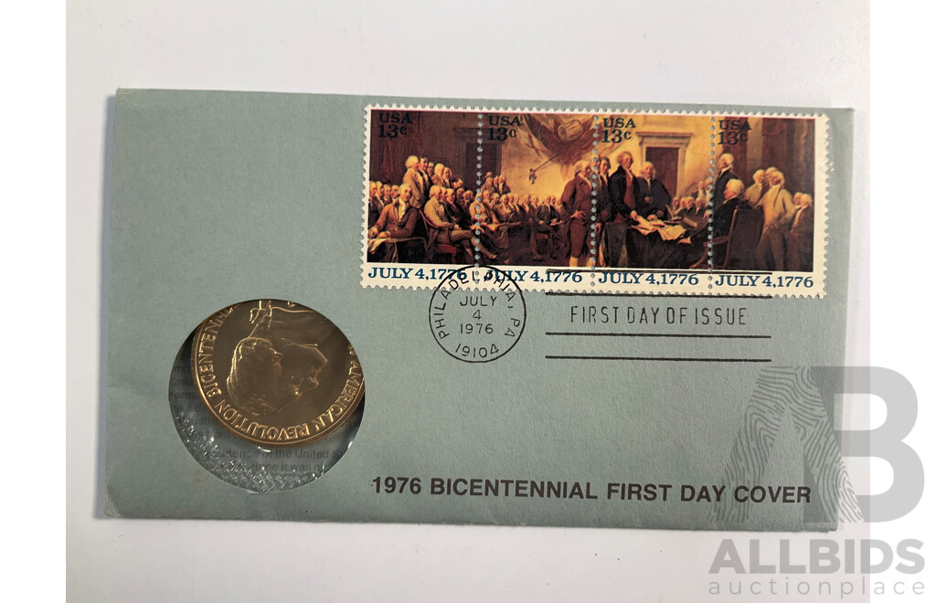 Three USA PNCs Including 1973, 1974, 1976 Bicentennial with Susan B Anthony Two Coin Display Frame