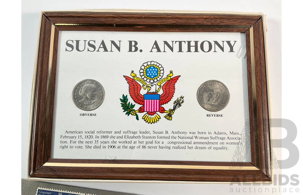 Three USA PNCs Including 1973, 1974, 1976 Bicentennial with Susan B Anthony Two Coin Display Frame