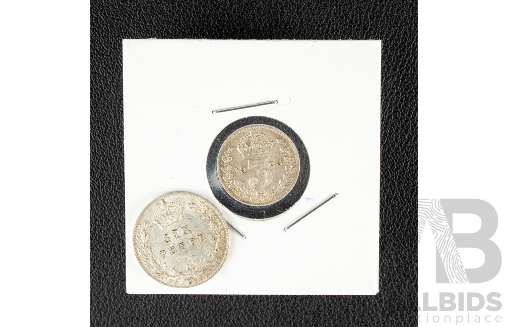 United Kingdom QV 1901 Silver Sixpence and KEVII 1903 Silver Threepence .925