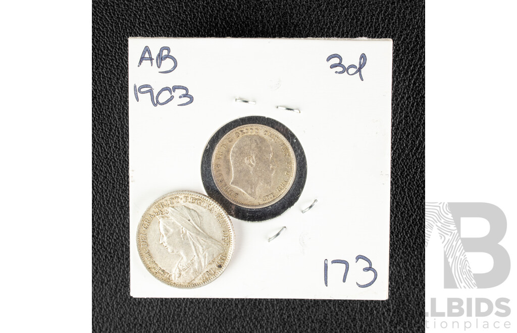 United Kingdom QV 1901 Silver Sixpence and KEVII 1903 Silver Threepence .925
