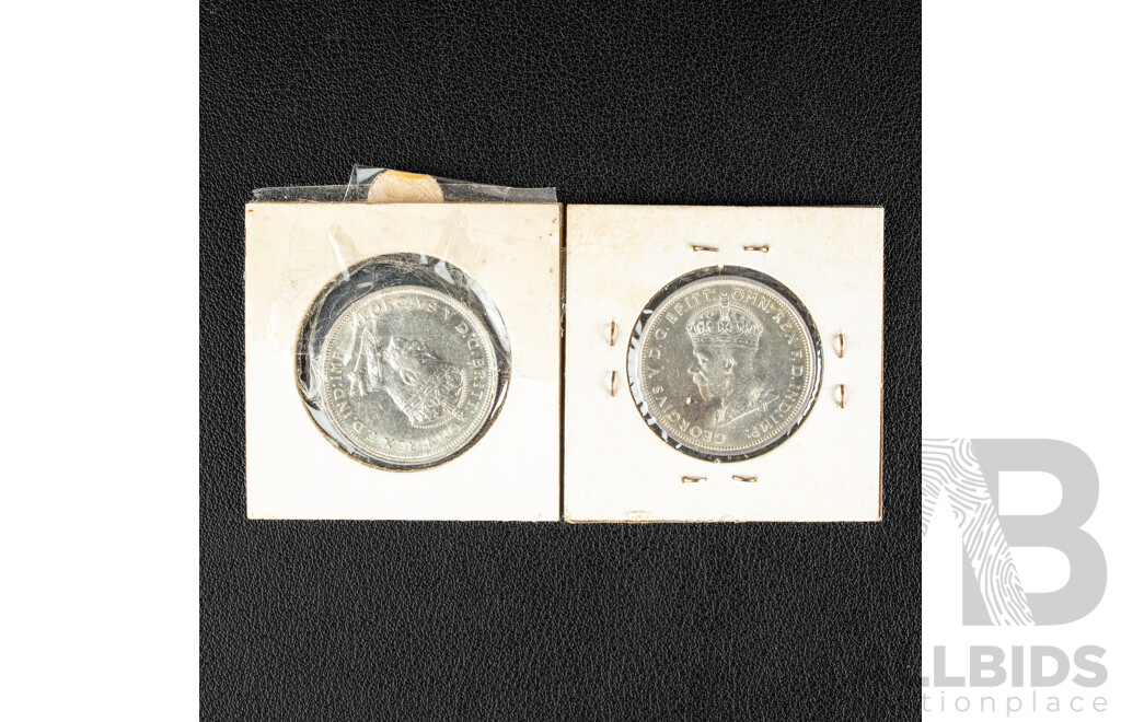 Two Australian 1927 KGV Silver Florins, Commemorative Parliament House .925