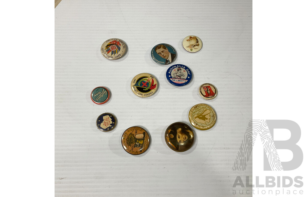 Antique Badges Including Australia Day 1916, 1917,  WW1, Pearl Harbour Pictorial Book and News Paper Reproduction with Vintage War Related Coasters