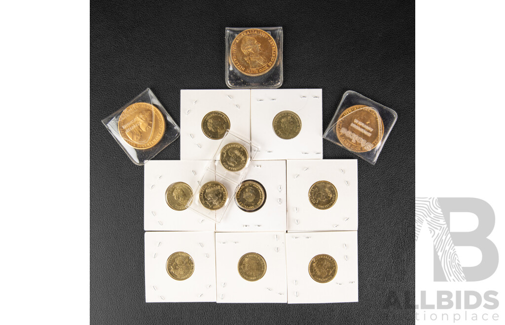 Ten Australian Commemorative Two Dollar Coins Including Two 2019 Police Remembrance, 2024 War Animals, Two 2018 Lest We Forget, 2021 Indigenous Military Service, 2020 75th WW2 Anniversary............
