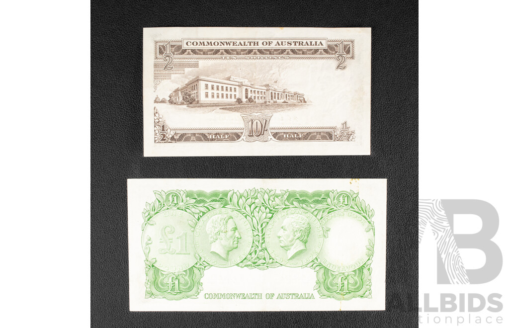 Australian 1961 One Pound Note, Coombs/WIlson R34 and 1961 Ten Shillings Note, Coombs/Wilson R17