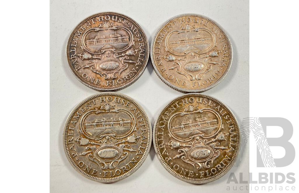 Four Australian 1927 KGV Silver Florins, Parliament House .925