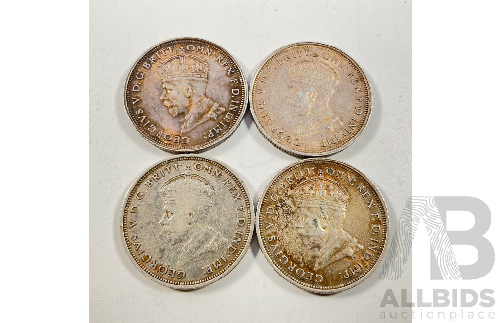 Four Australian 1927 KGV Silver Florins, Parliament House .925