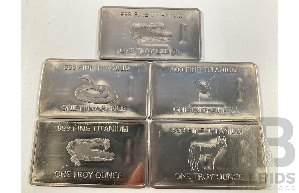 Five Australian Titanium Bullion One Troy Ounce Ingots