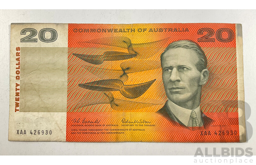 Australian 1966 Twenty Dollar Note, Coombs/Wilson R401a First Prefix XAA 426930