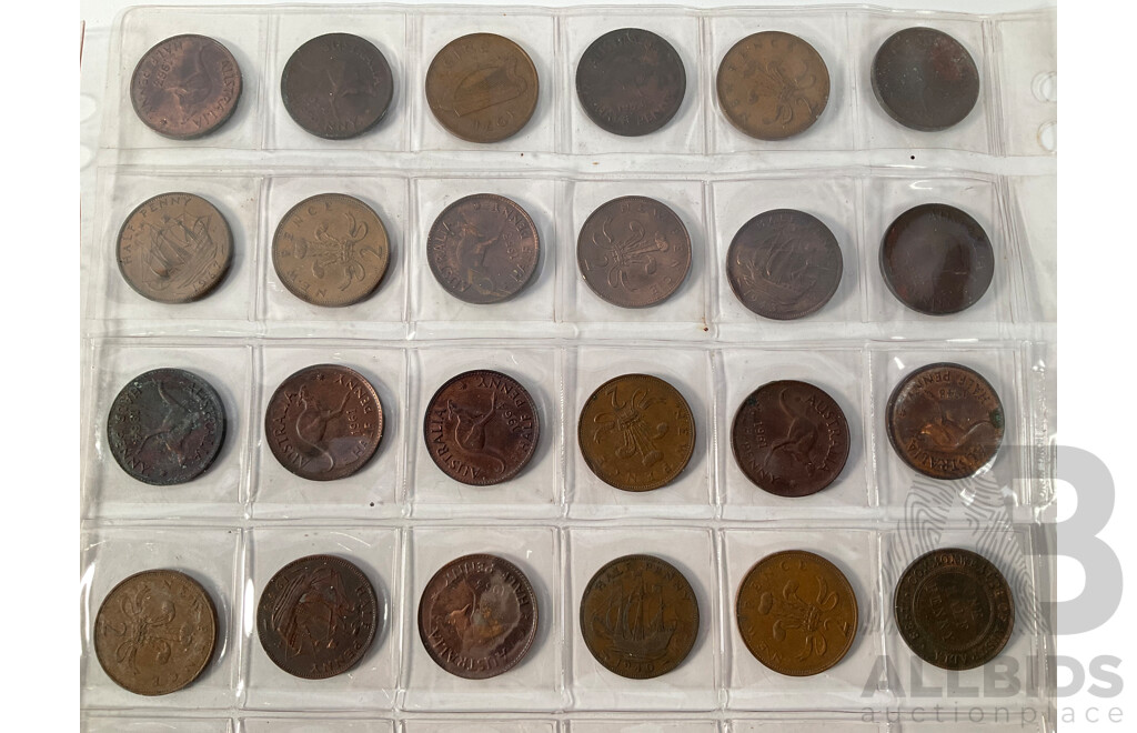 Collection of International Coins Including Australian Two 1963, 1960 Silver Sixpence, 1951 Threepence, Half Pennies, New Zealand, United Kingdom, USA, South Africa Indonesia, Fiji and More