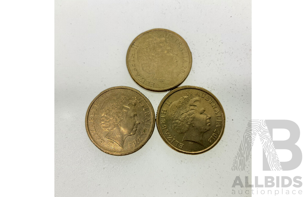 Three Australian 2013 Two Dollar Coins, 60th Anniversary QE2 Coronation