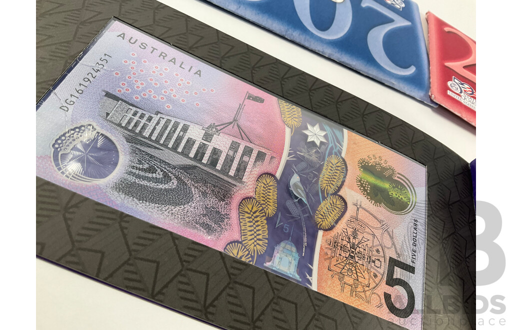 Australian 2016 UNC Five Dollar Note, Next Generation with USA 2000 Denver and Philadelphia UNC Coin Sets