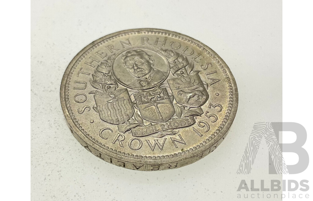 Southern Rhodesia 1953 Silver Half Crown, 100th Birthday of Cecil Rhodes .500