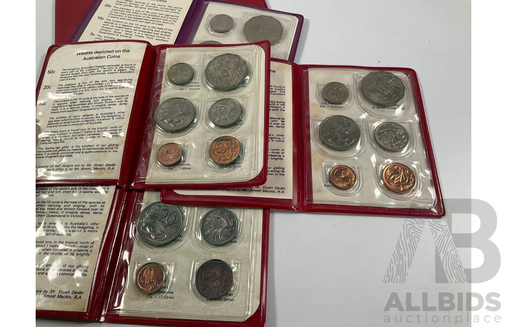 Six Australian RAM UNC Coin Sets Including 1976, 1977, 1978, Three 1981